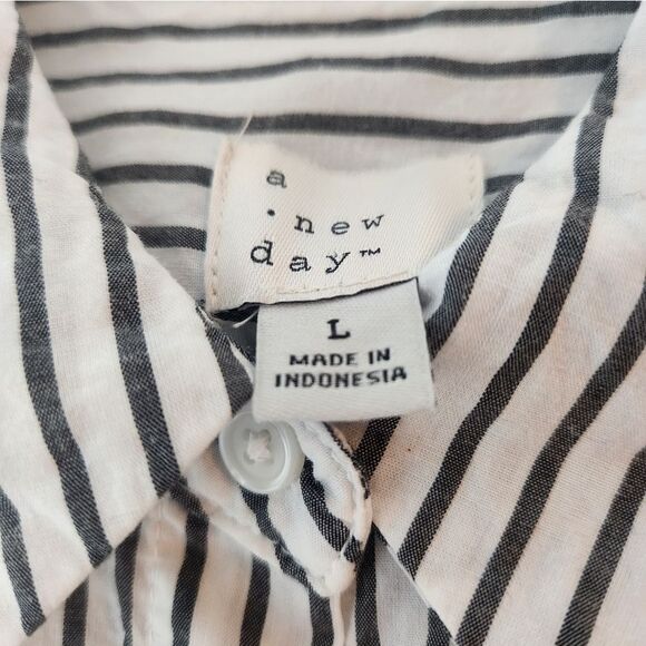 ANewDay L Striped White Black Lngslv Pockets 100%Lyocell ButtonsUp Women’s Shirt - Picture 2 of 6
